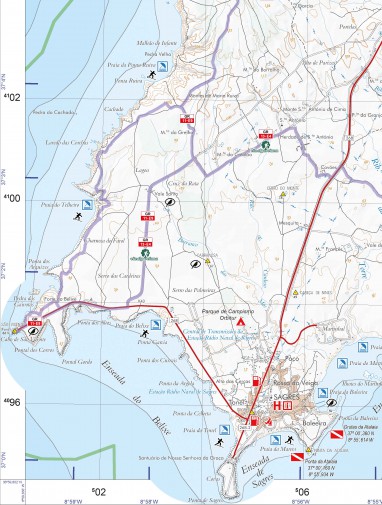 Mapa del Parque Natural del Sudoeste Alentejano y Costa Vicentina